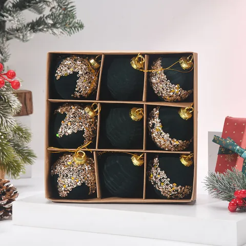 Flocking Sequin Christmas Ball Ornaments Vintage Glitter Hand Painted Christmas Tree Hanging Pendants For Home Festival Decoration