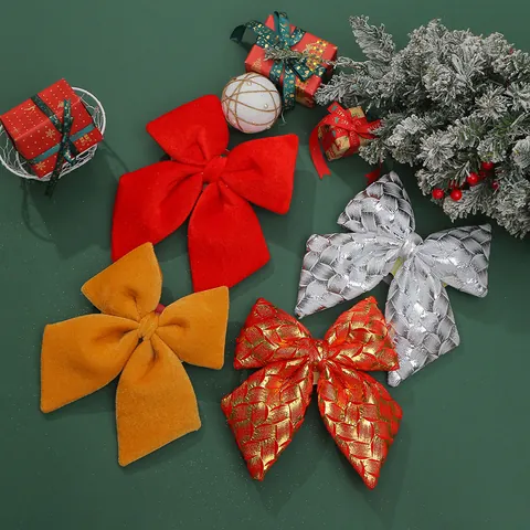 Large Christmas Tree Velvet Bow Hanging Ornament Vintage Festive Red Gold Silver Christmas Decoration For Party Home Decor