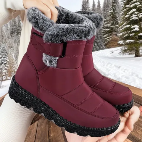 Dames Waterdichte Sneeuwlaarzen Outdoor Halfhoge Winterlaarzen Met Kunstkonijnenbont Voering Brede Pasvorm Klittenband Warme Antislip Schoenen