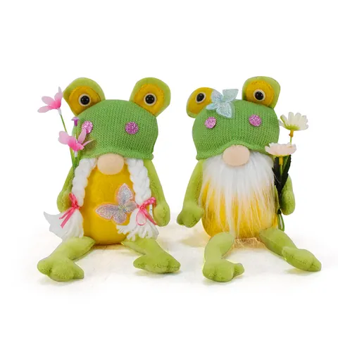 Frog Gnome Plush Rudolf Faceless Doll Ornament Handmade Spring Summer Home Desktop Garden Decoration Green Yellow Frog Gnome