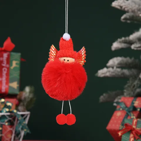 Christmas Angel Plush Doll Pendant With Reindeer Antlers Sequins Wings Handmade Pompom Hanging Decoration For Christmas Tree