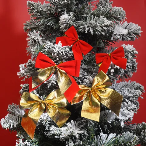 Mini Decorative Christmas Tree Bows Fabric Velvet Burlap Bowknot Ornaments For Festive Holiday Party Home Decoration Hanging Accessories
