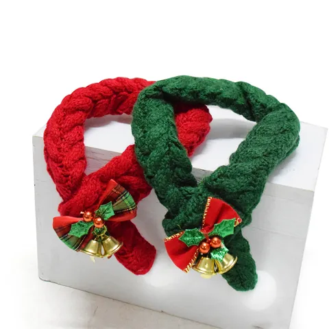 Weihnachten Haustier Schal Gestrickt Katze Hund Halsband Rot Grün Garn Latz Mit Glocken Schleifen Bommel Festliches Kostüm Zubehör