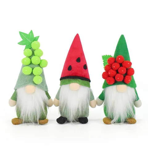 Polyester Fruit Theme Faceless Gnome Plush Doll Ornament Watermelon Grape Rudolph Elf Figurine For Home Party Decoration