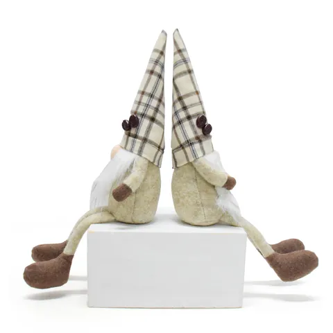 Gnome du Café Fait Main Poupée sans Visage Figurine Rudolph Chapeau Plaid Longues Jambes Grain de Café Décoration Maison