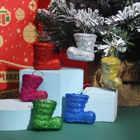 Glitter Foam Christmas Tree Hanging Ornaments Set Star Boots Pine Cone Pendants For Festive Party Holiday Home Decoration
