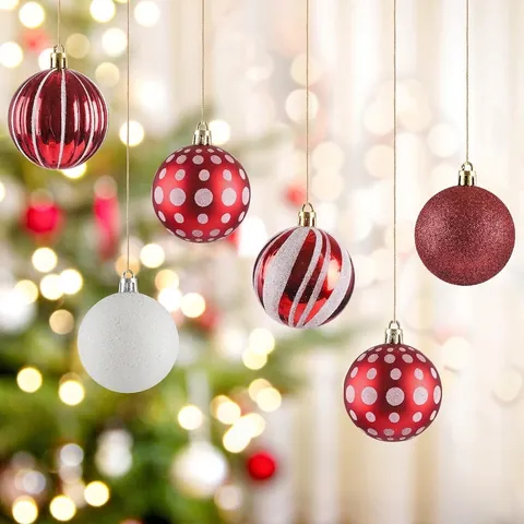 Kerstballen Set Rood En Wit Geschilderd Glitters Kerstboomversiering Feestelijke Sfeer Hangers Feest Decoratie
