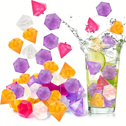 Reusable Plastic Ice Cubes Multicolor Diamond Shaped Fast Cooling Beverage Ice Cubes For Home Bar Party Supplies