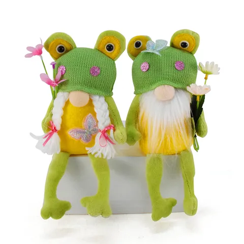 Frog Gnome Plush Rudolf Faceless Doll Ornament Handmade Spring Summer Home Desktop Garden Decoration Green Yellow Frog Gnome