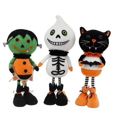Halloween Plush Doll Frankenstein Black Cat White Ghost Stuffed Ornament Cute Monster Festive Home Decoration Party Desktop Supplies