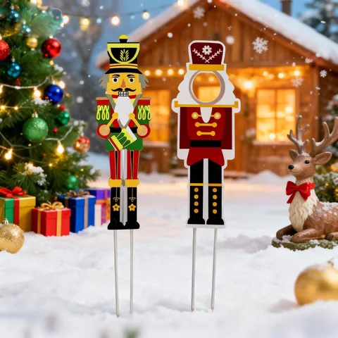 Nutcracker Soldier Christmas Garden Stake Painted Metal Iron Outdoor Lawn Ornament Festive Holiday Party Yard Decor