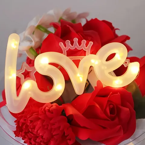 Luz LED Letra Love Brillante Decoración Corona Lámpara para Ramo de Flores Pastel Caja de Regalo Romántico DIY Luces Decorativas
