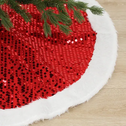 Falda para Árbol de Navidad de Doble Capa con Lentejuelas Redonda de Piel Sintética Alfombrilla de Felpa para Decoración de Fiestas Navideñas