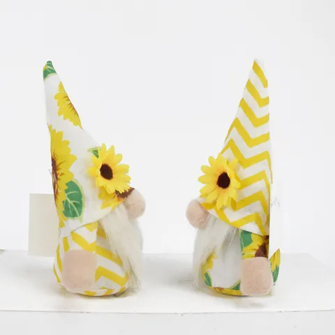 Handmade Sunflower Gnome Faceless Doll Ornament Spring Summer Striped Hat Elf Dwarf Plush Figurine For Home Decor Office Gift