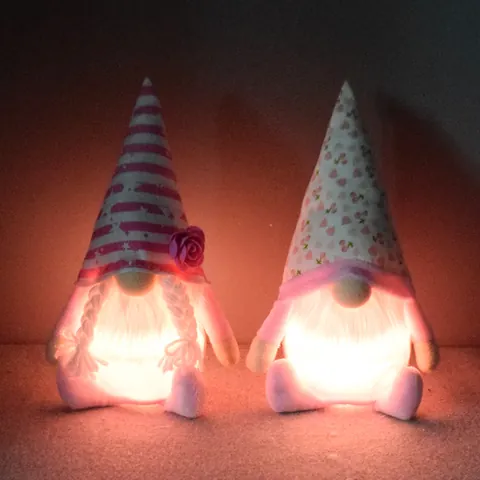Valentine's Day Pink Faceless Gnome Doll LED Lighted Ornament Rudolph Dwarf Plush Figurine Home Holiday Party Decoration Gift