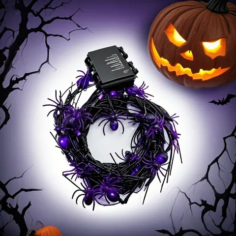 Halloween Purple Spider LED String Lights Battery Operated Waterproof Neon Lights For Home Party Yard Festival Decor