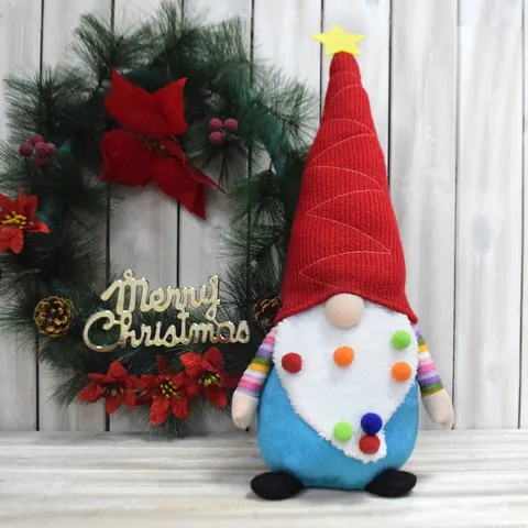 Handmade Christmas Gnome Faceless Doll Rudolf Plush Ornament Red Star Hat Colorful Pom Poms Nordic Dwarf Figurine For Home Decor