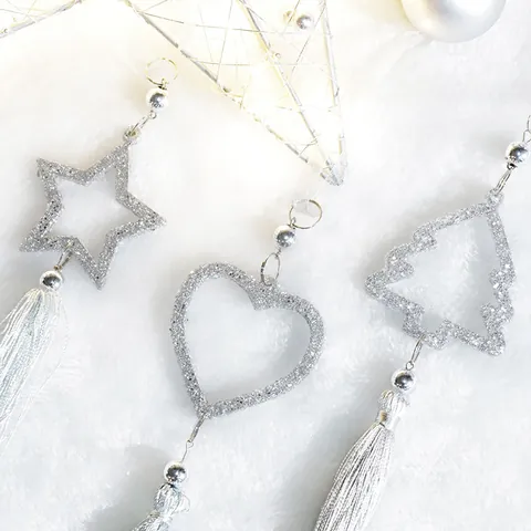 Witte Kerst Kristal Acryl Hangers Glitter Hart Boom Ster Hanger Met Kwast Voor Kerstboom Feest Thuis Decoratie