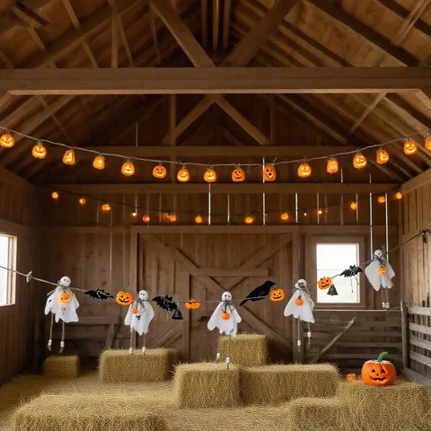 Halloween Ghost Hanging Decoration Farmhouse Rustic Fabric Ghost Ornaments With Pumpkin Bat For Outdoor Yard Home Party Decor