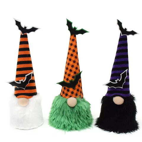 Halloween Glowing Gnome Plush Bat Decoration LED Faceless Doll Stripes Plaid Fabric Gnome Ornament Halloween Party Home Decor