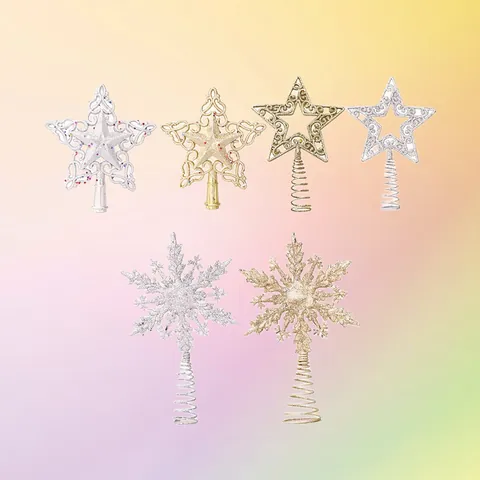 Christmas Tree Topper Hollow Out Plastic Glitter Star Snowflake Tree Top Decoration Gold Silver Sparkling Ornament For Xmas Holiday Home Decor