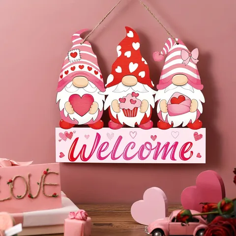 Engineered Wood Gnome Welcome Sign Summer Fruit Valentine's Day Patriotic Hanging Plaque Outdoor Porch Garden Wall Decor