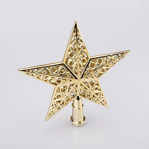 Hollow Christmas Tree Topper Star Plastic Electroplated Gold Silver Pentagram Ornament Festival Home Tree Decoration