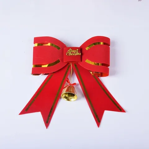 Large Red Bow Tree Topper Decoration With Gold Trim Merry Christmas Lettering And Bell PVC Ribbon Bow For Festive Party Home Decor