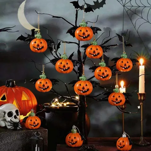 Decorazione Appesa Zucca e Pipistrello di Halloween Ciondolo in Plastica con Faccia da Fantasma per Festa e Atmosfera