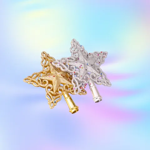 Christmas Tree Topper Hollow Out Plastic Glitter Star Snowflake Tree Top Decoration Gold Silver Sparkling Ornament For Xmas Holiday Home Decor