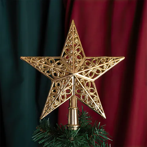 Hollow Christmas Tree Topper Star Plastic Electroplated Gold Silver Pentagram Ornament Festival Home Tree Decoration