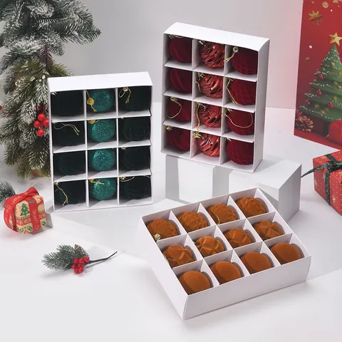 Flocked Christmas Ornaments Baubles For Christmas Tree Decoration Boxed Red Green Brown Plastic Hanging Ball Pendant Xmas Decor