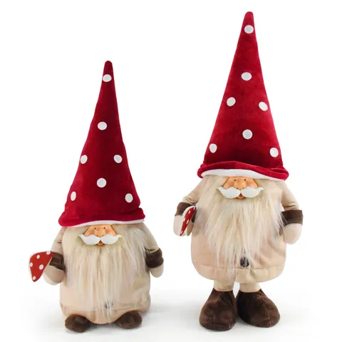 Christmas Resin Face Gnome Figurine With Mushroom Polka Dot Hat Polyester Standing Dwarf Tomte Ornament For Home Decor