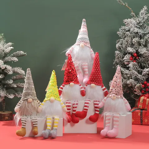 Christmas Faceless Gnome Plush Doll Ornament Striped Long Leg Forest Man Figurine Sequin Hat Xmas Home Decor Gift