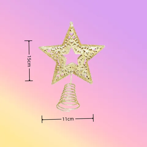 Gold Glitter Iron Christmas Tree Topper Star Heart Angel Hollow Decorative Tree Toppers For Holiday Christmas Party Home Decoration