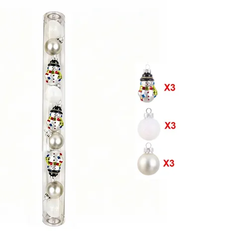 Glass Christmas Ornaments Set Snowman Santa Claus Pattern Red Silver Tree Hanging Baubles For Holiday Home Party Decor