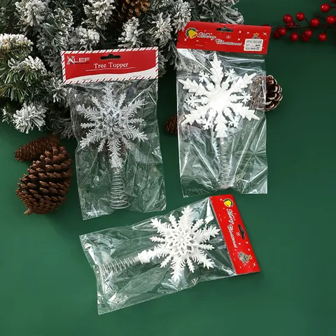 Cime de Sapin de Noël Flocon de Neige Ajouré Métal Art du Fer Décoration de Noël Brillante avec Base à Ressort pour Maison