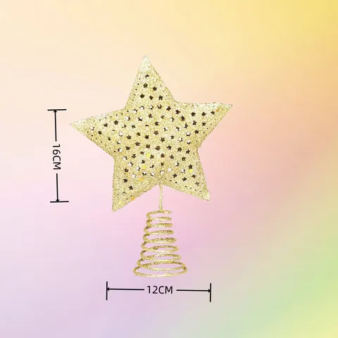Gold Glitter Iron Christmas Tree Topper Star Heart Angel Hollow Decorative Tree Toppers For Holiday Christmas Party Home Decoration