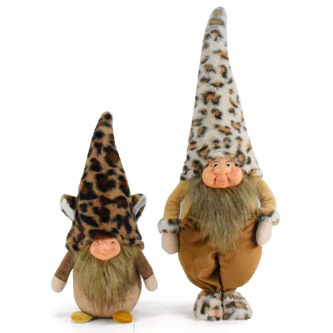 Gnome de Noël Peluche Imprimé Léopard Poupée Hiver Brun Nain Elfe Figurine Noël Fête Maison Décoration de Table Ornement