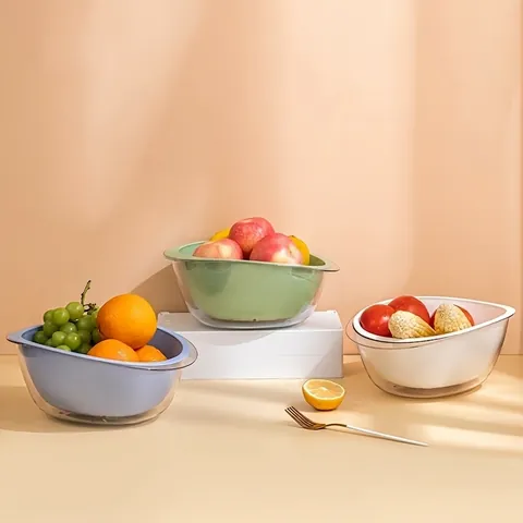 Modern Double Layer Plastic Drain Basket With Transparent Outer Basin Oval Multifunctional Kitchen Colander For Fruit And Vegetable Washing Storage