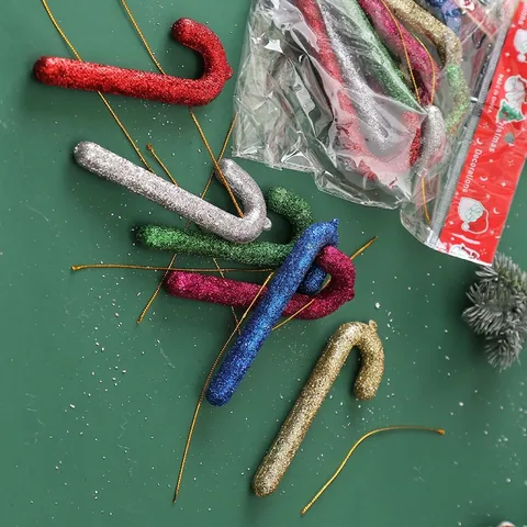 Glitter Plastic Kerst Zuurstok Hangende Ornamenten Voor Boomdecoratie Gemengde Kleuren Zuurstok Voor Vakantiefeest Thuis Scène Layout