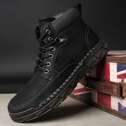 Men British Style Microfiber Leather Martin Boots Winter Warm Plush Lined Short Boots Thick Sole Anti-slip Casual Shoes