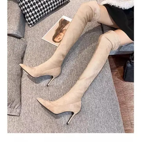 Women Over-the-Knee Boots Pointed Toe Stiletto High Heel Slim Fit Elastic Synthetic Suede Long Boots Fashion Winter Footwear