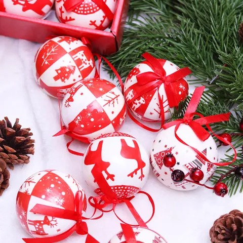 Bolas de Espuma de Reno y Árbol de Navidad con Lazos Rojo Blanco Poliestireno Adornos Colgantes para Árbol de Navidad Fiesta