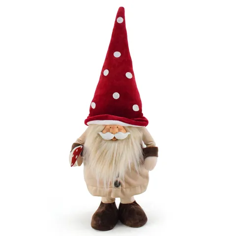 Christmas Resin Face Gnome Figurine With Mushroom Polka Dot Hat Polyester Standing Dwarf Tomte Ornament For Home Decor