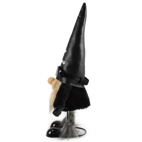Figurine de Gnome Rocking Branchée avec Lunettes de Soleil Chapeau en Cuir Noir Barbe en Fausse Fourrure Décoration de Noël