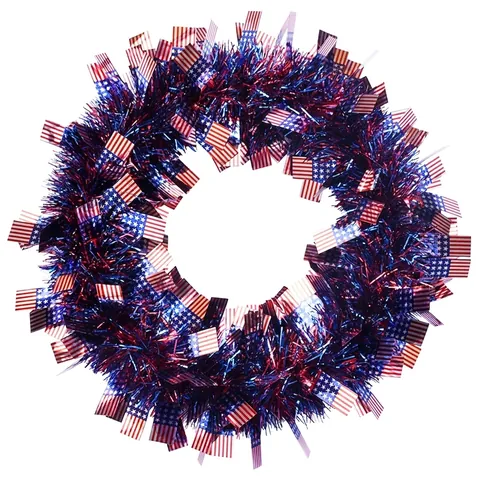 Patriotic American Flag Wreath Independence Day Tinsel Decor Red White Blue July 4th Door Hanging Wall Wreath Home Party