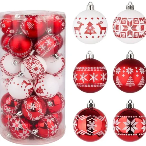 30 Stück 6cm Weihnachtskugeln Set Galvanisierter Kunststoff Bemalte Ornamente Weihnachtsbaum Hänger Für Zuhause Party Festliche Dekoration