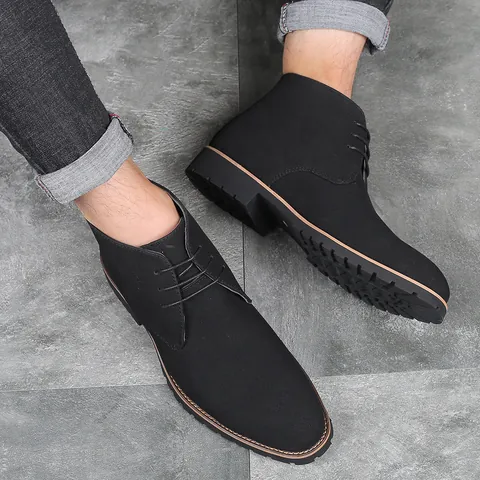 Botas Martin Casuales para Hombre Punta Estrecha con Cordones Cuero PU Esmerilado Zapatos de Moda de Otoño con Tacón Bajo Tallas Grandes
