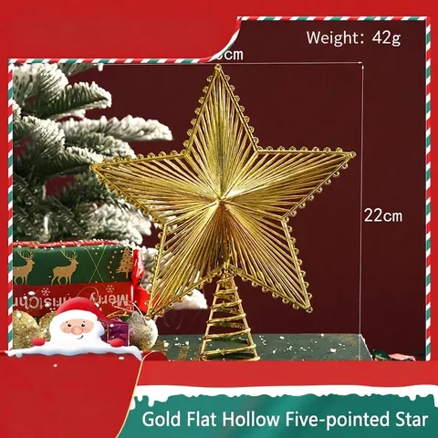 Gold Christmas Tree Topper Star Hollow Electroplated Five-Pointed Star Retro Festival Tree Top Decoration Ornaments